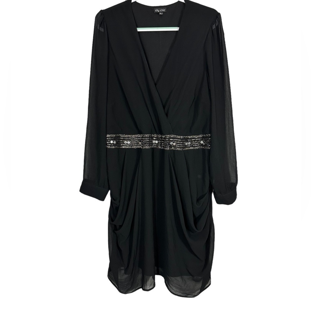 City Chic Black Chiffon Embellished Dress